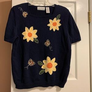 NWOT! blue Floral Sweater with Square Neckline